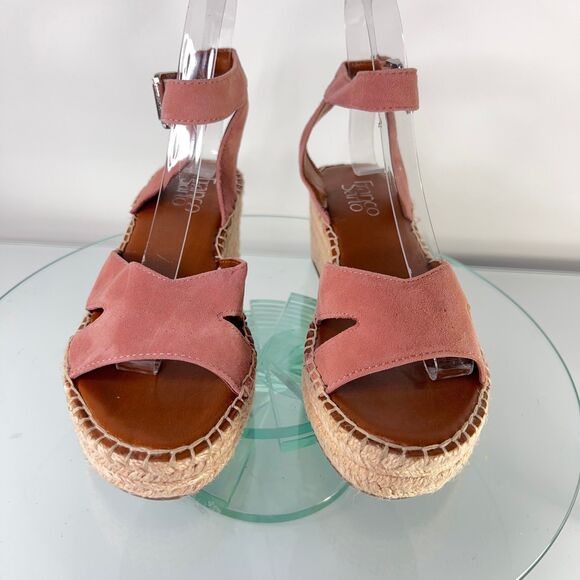 Franco Sarto Pellia Platform Sandals Pink Suede Leather Ankle Strap - Picture 5 of 9